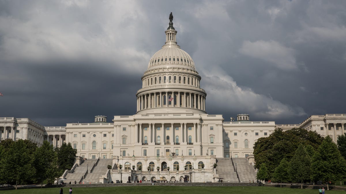 Exterior of the US Capitol building on a cloudy June day in 2018.