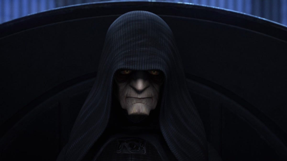 Emperor Palpatine gazes directly into the camera in Star Wars: The Bad Batch season 2