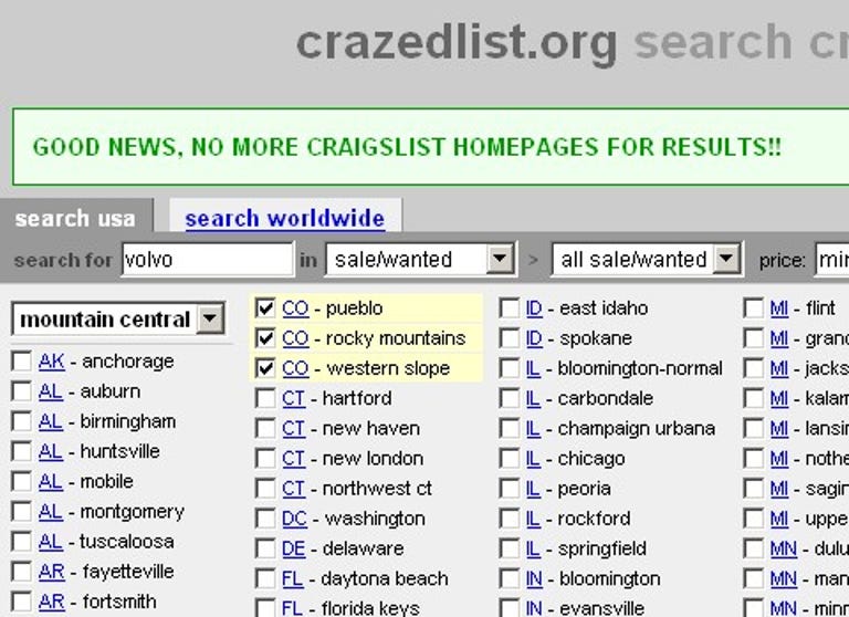 Crazedlist gathers search results from around the world onto one page.