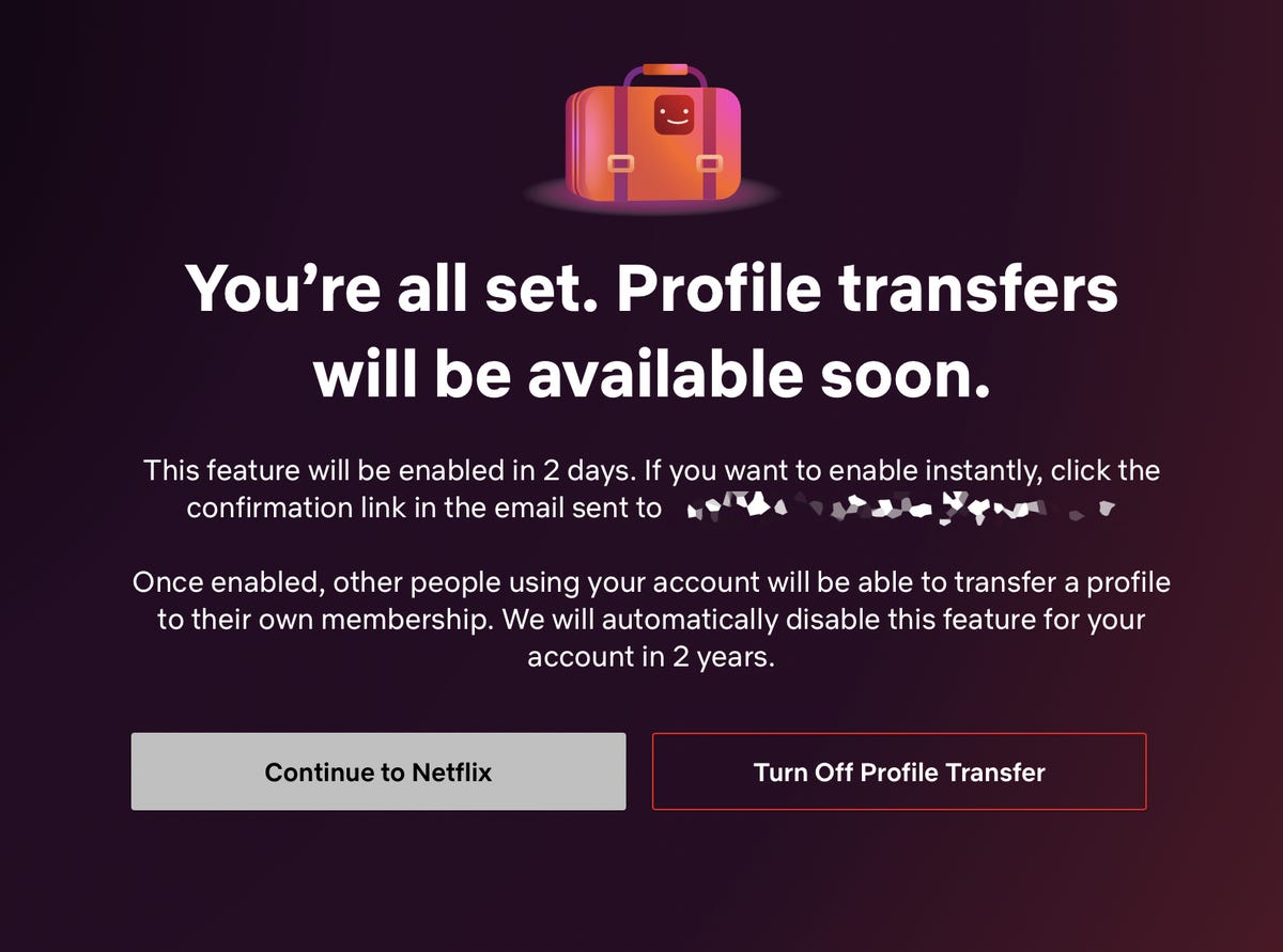 O recurso Transferência de perfil sendo ativado no Netflix