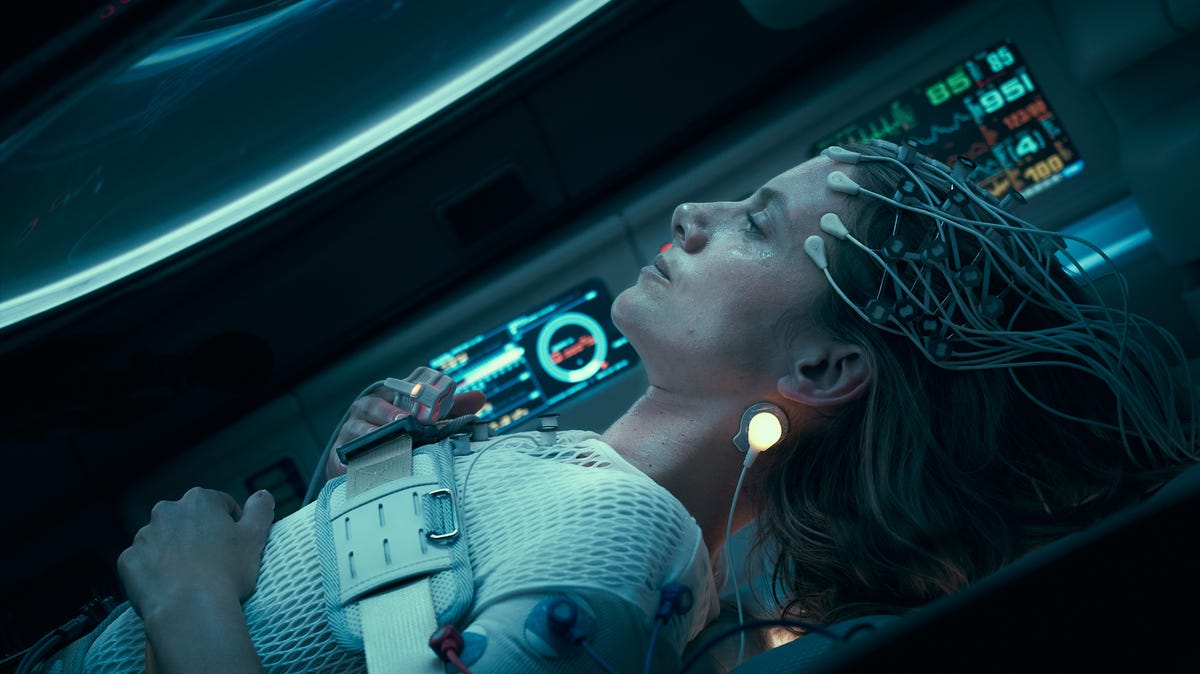 Mélanie Laurent is attached to the cryogenic capsule in an image from Oxygen.