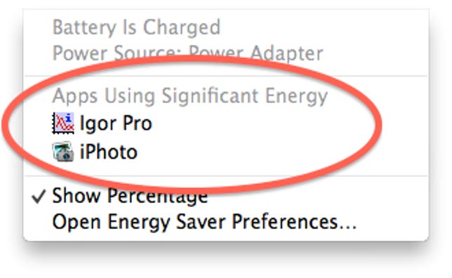 Battery menu extra in OS X Mavericks