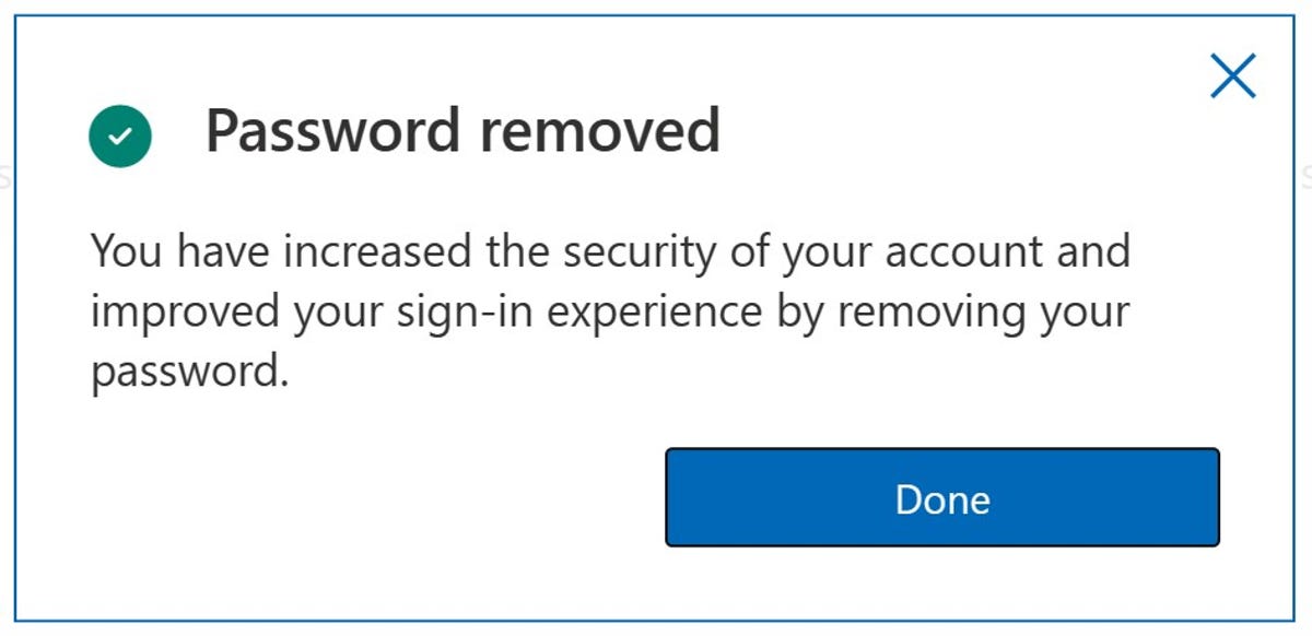 Microsoft account password removed