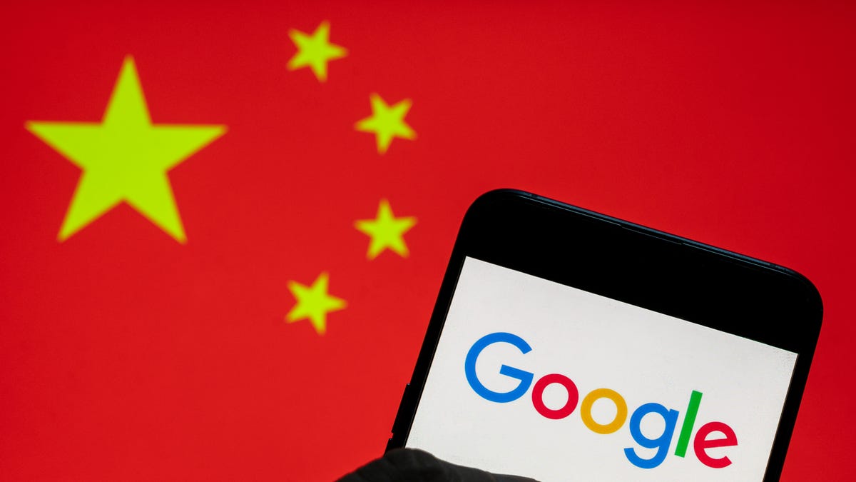 China&apos;s flag and Google logo