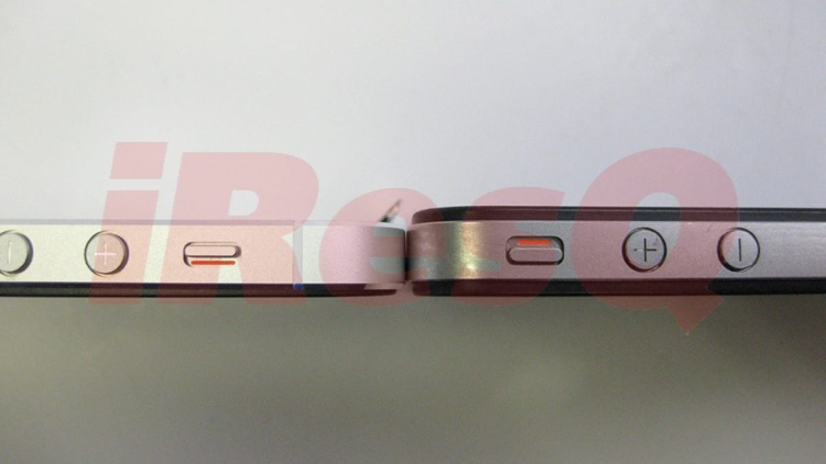 A purportedly assembled version of Apple's next iPhone (left) next to the iPhone 4S (right).
