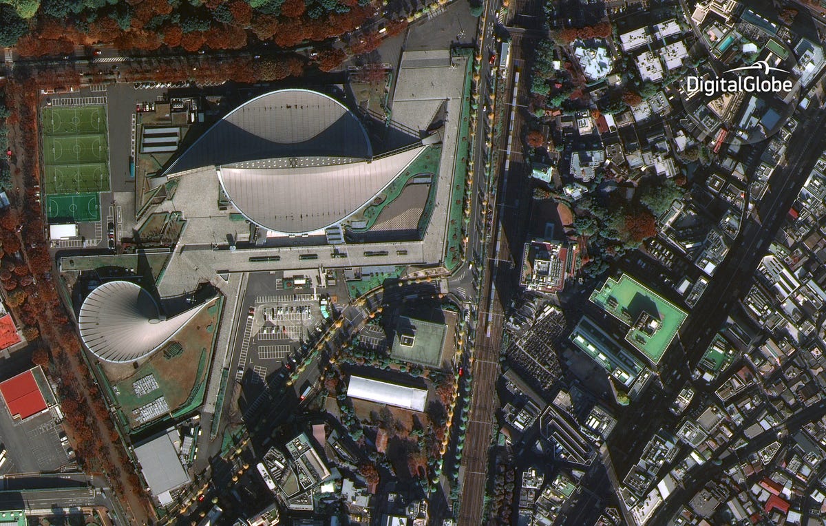 DigitalGlobe's WorldView-4 satellite's first image, taken November 26, shows​ Yoyogi National Gymnasium in Tokyo.