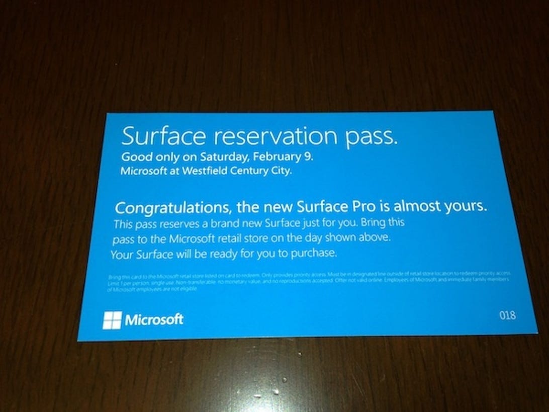 My Surface Pro reservation card.  I was told to bring it on Saturday -- when Surface Pro goes on sale.