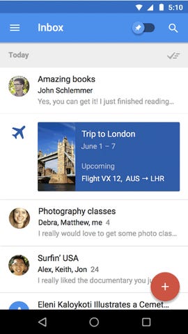 Google's Inbox looks to make email more efficient by, for example, bundling messages about a specific trip into a convenient-to-access package.