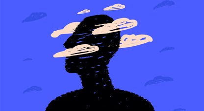 An illustration of a person with clouds around his head