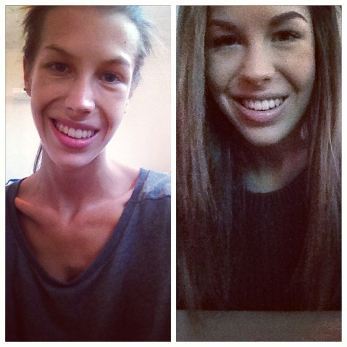 Before-and-after selfies of Antonia Eriksson.