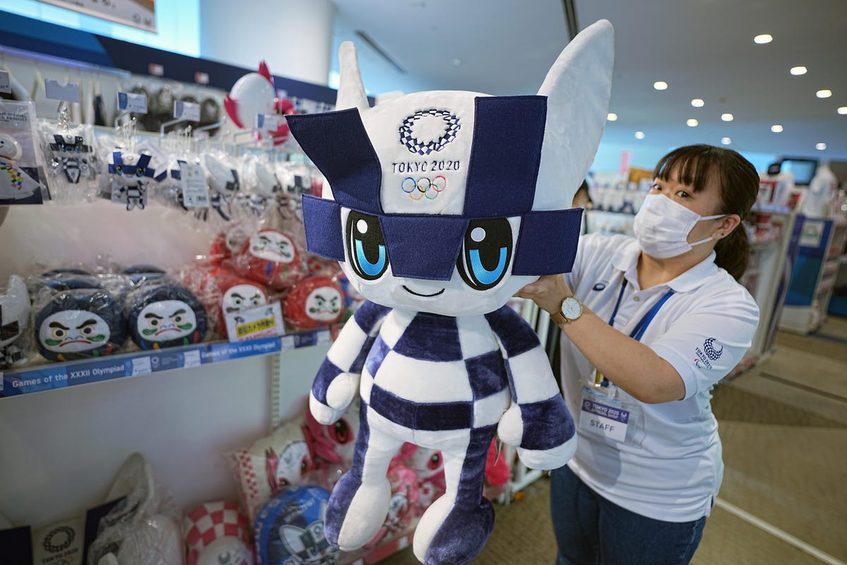 A cloth doll of Olympic mascot Miraitowa