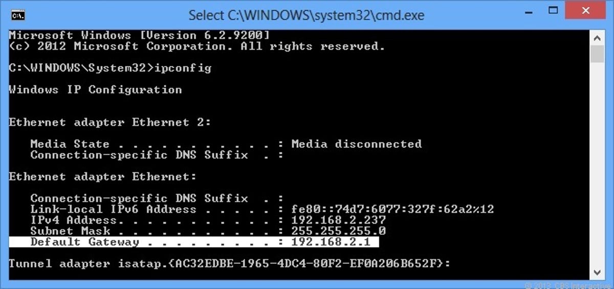 You can quickly find out the router's default address by using the ipconfig command on a Windows computer.