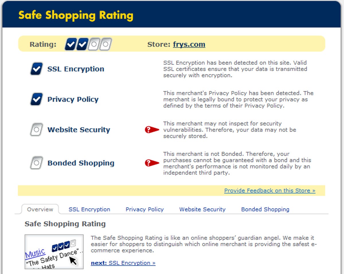 buySAFE Shopping Advisor site rating