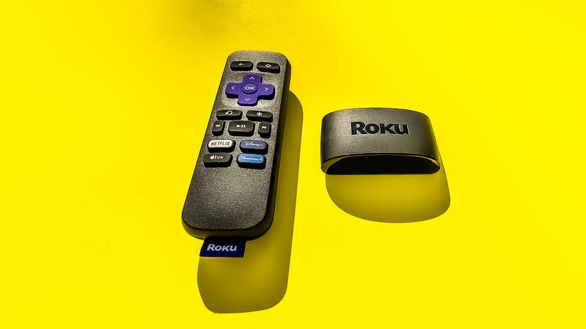 Roku express on a yellow background