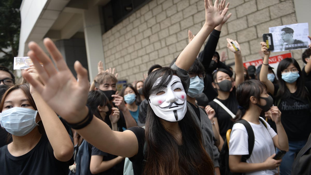 Masked protesters in Hong Kong