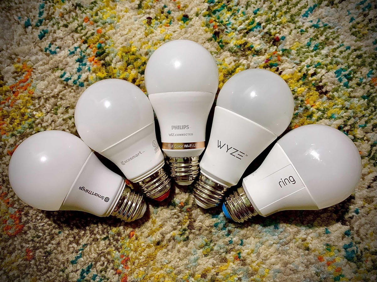 Five smart bulbs fanned out