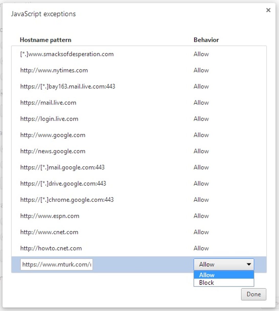 Google Chrome JavaScript exceptions list
