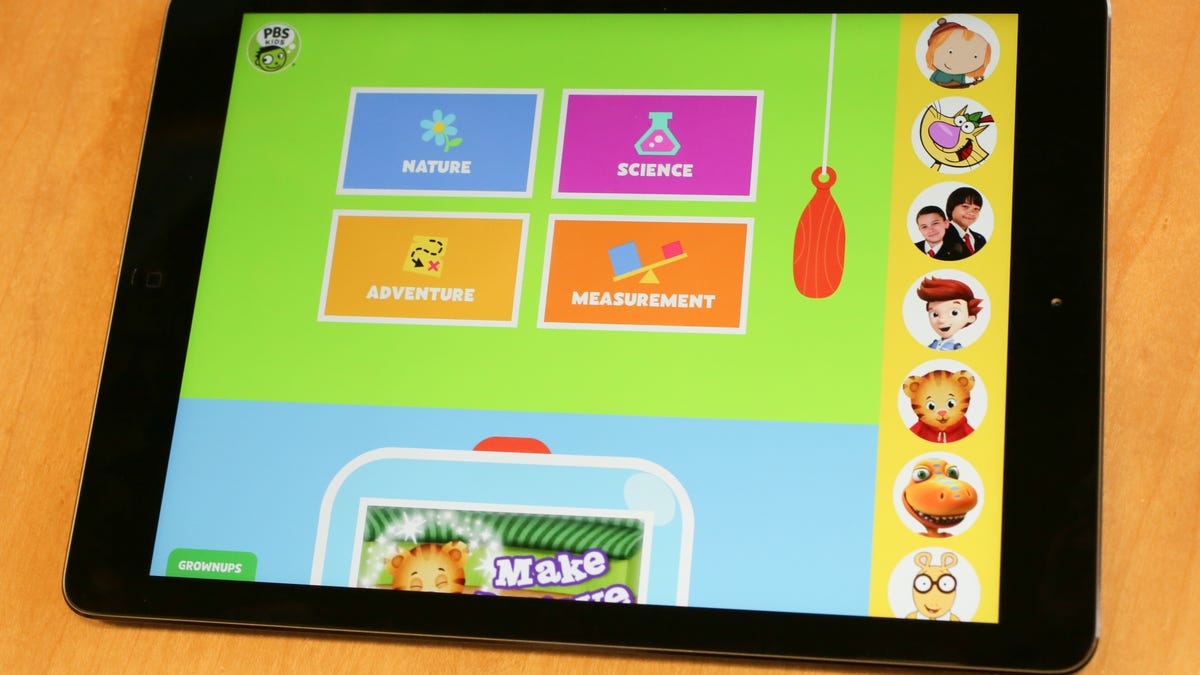 PBS kids app displayed on a tablet.