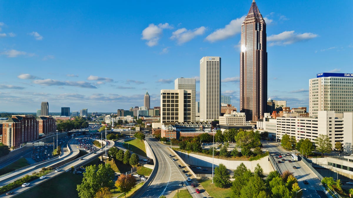 The Atlanta skyline and highways.