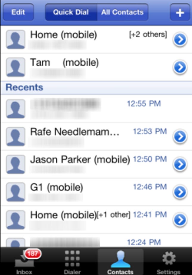 Google Voice for iPhone--quick dial