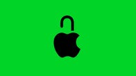 A padlock in front of the Apple logo next to the letters iOS