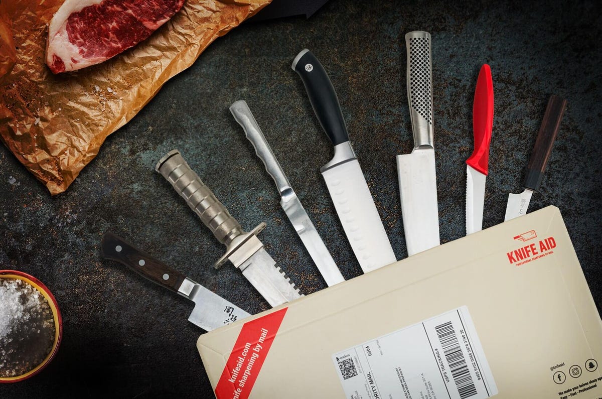 knife aid package with knives sticking out