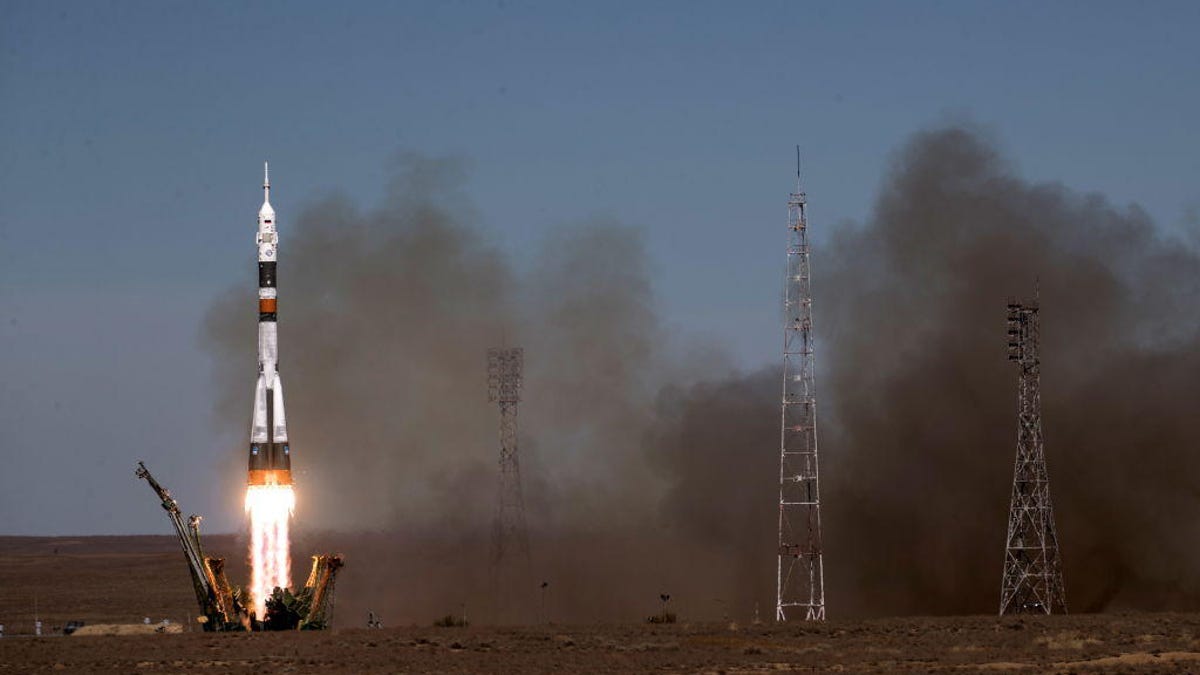 Soyuz MS-10 spacecraft launched by Soyuz-FG rocket booster from Baikonur Cosmodrome