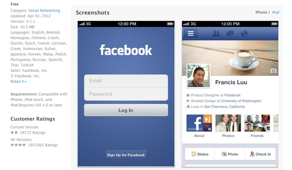 Image: Facebook's iOS app fluctuates between bad and worse, depending on the update.