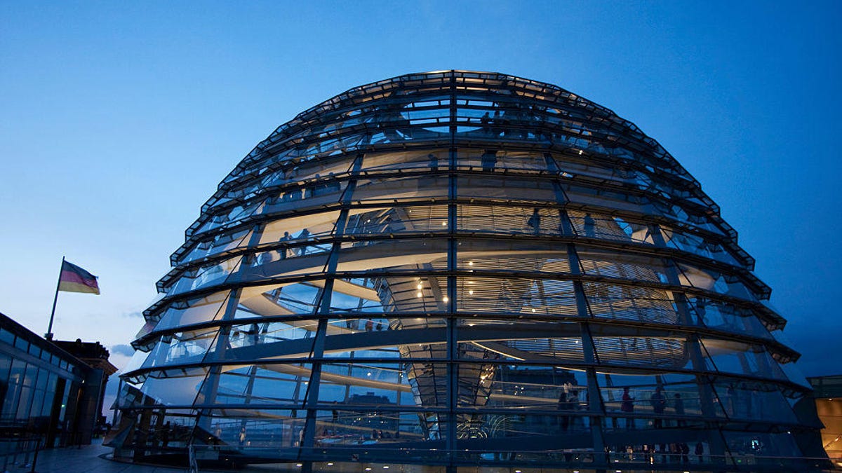 Norman Foster's Dome Of The Reichstag Building At Night, Berlin, Germany
