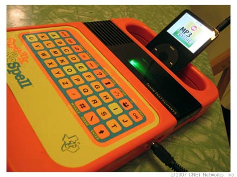Photo of modified Texas instruments Speak & Spell toy.