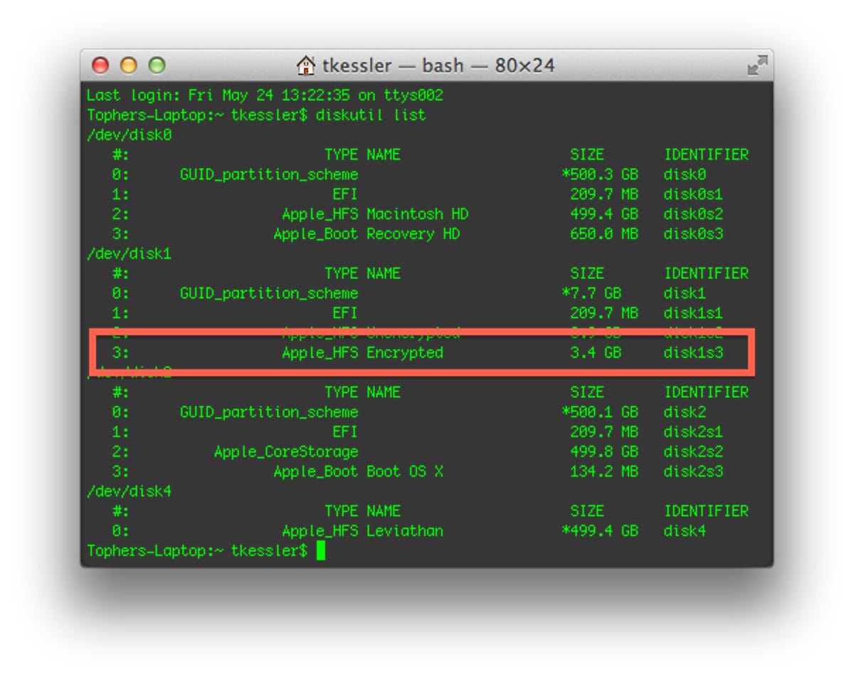 Disk listing in the OS X Terminal