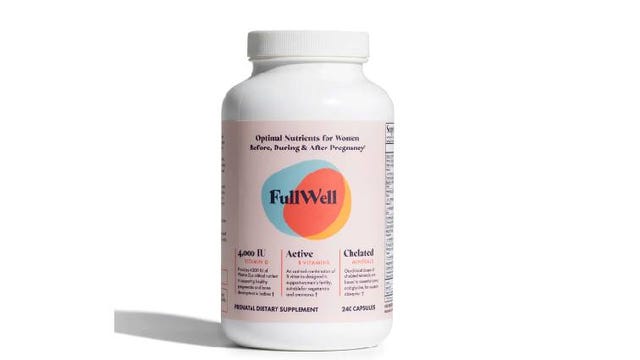 Bottle of FullWell Prenatal vitamins