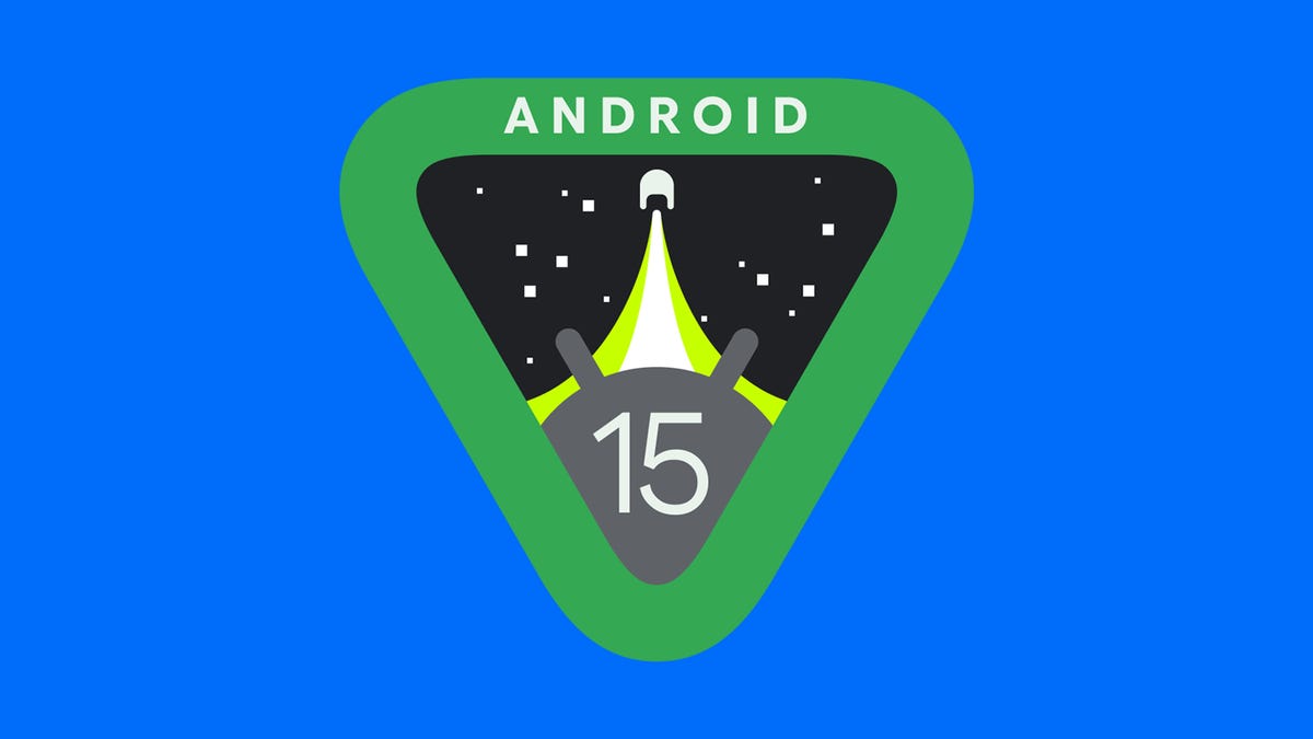 Android 15 logo on the blue backdrop