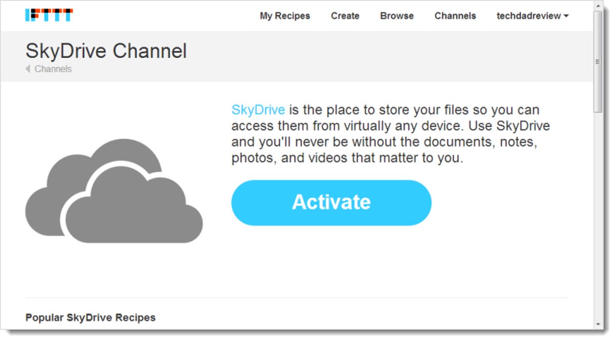 Activate SkyDrive channel
