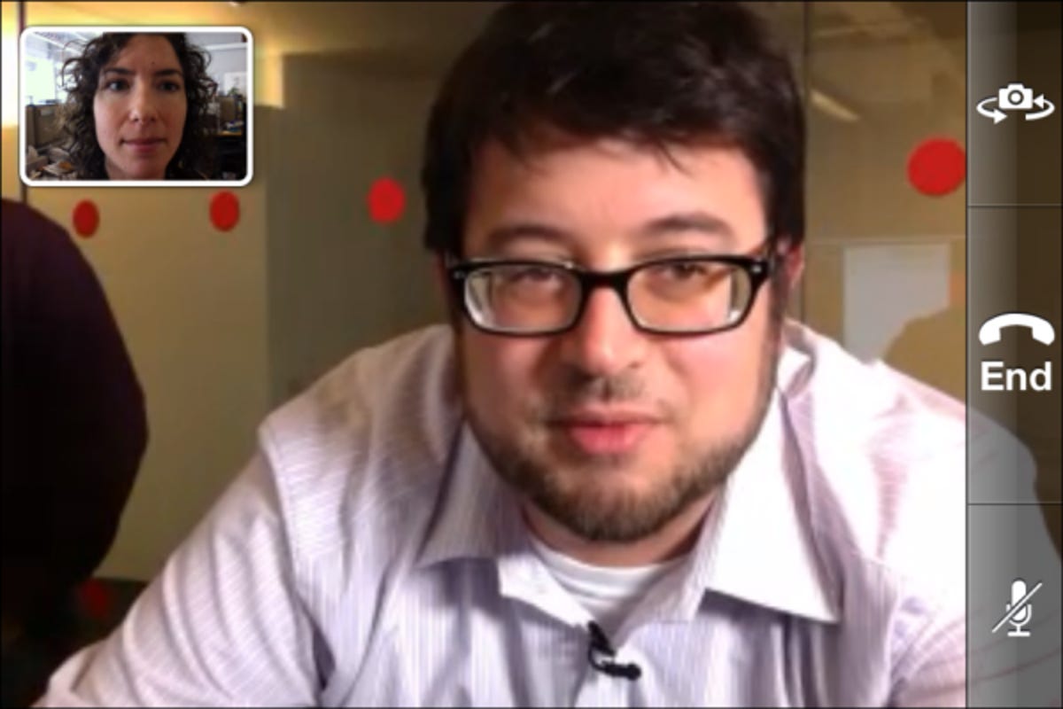 A New York-to-San Francisco and Mac-to-iPhone FaceTime call.