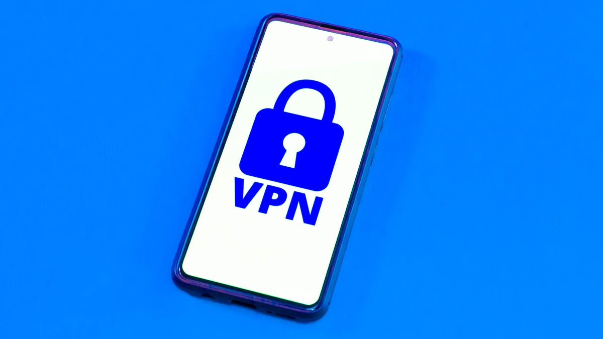VPN icon on smartphone on blue background
