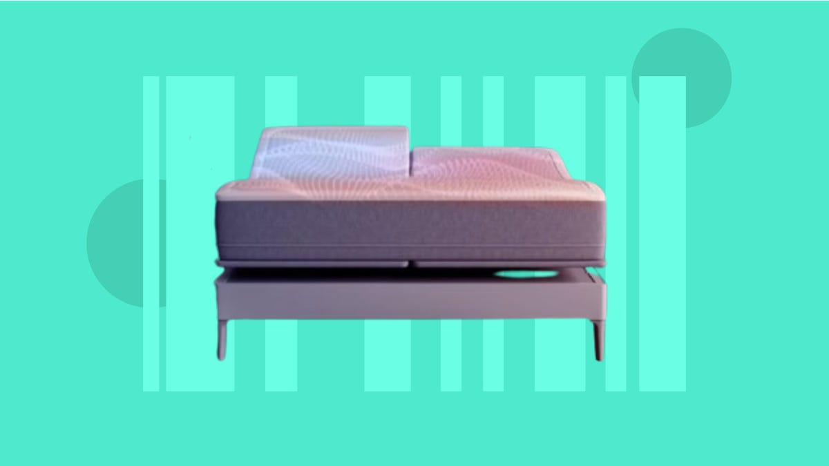 The Sleep Number Climate360 smart bed is displayed against a teal background.