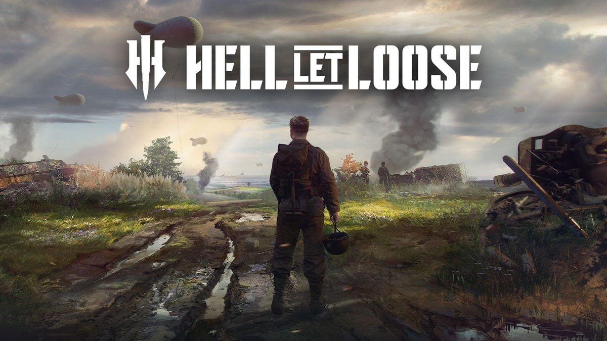 Hell Let Loose title card showing a soldier standing in a smoke-covered field