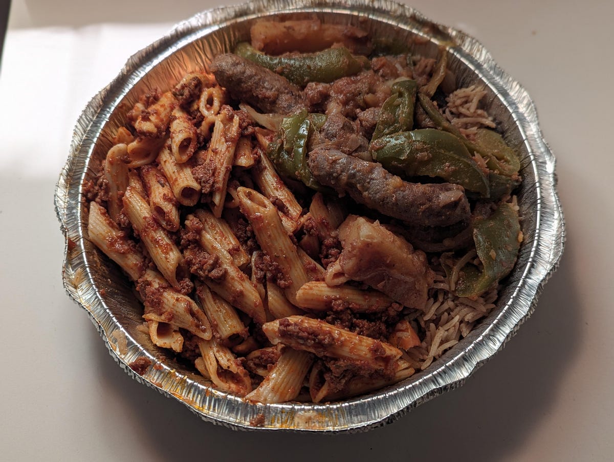 alnour pasta dish in takeout container