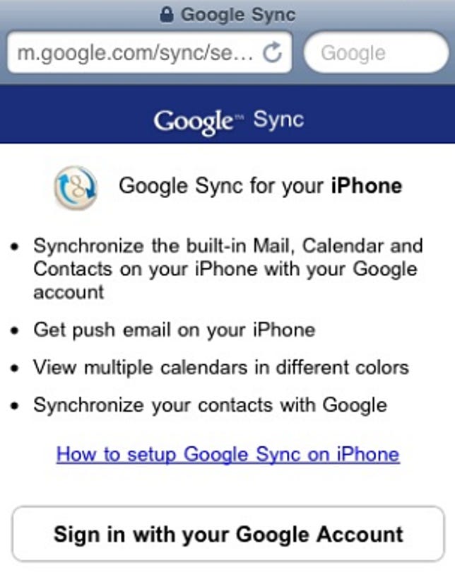 Gmail Sync sign-up on iPhone