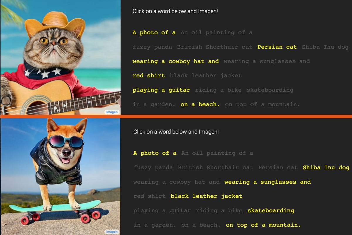 Mad libs-style image generator example from Imagen website