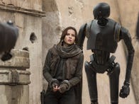 Rogue One: A Star Wars Story

L to R: Felicity Jones (Jyn Erso), and K-2SO (Alan Tudyk)

Ph: Jonathan Olley

© 2016 Lucasfilm Ltd. All Rights Reserved.