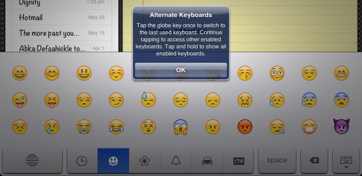 iPad message about switching between keyboard layouts