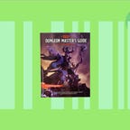 The  D&D Dungeon Master's Guide is displayed against a green background.