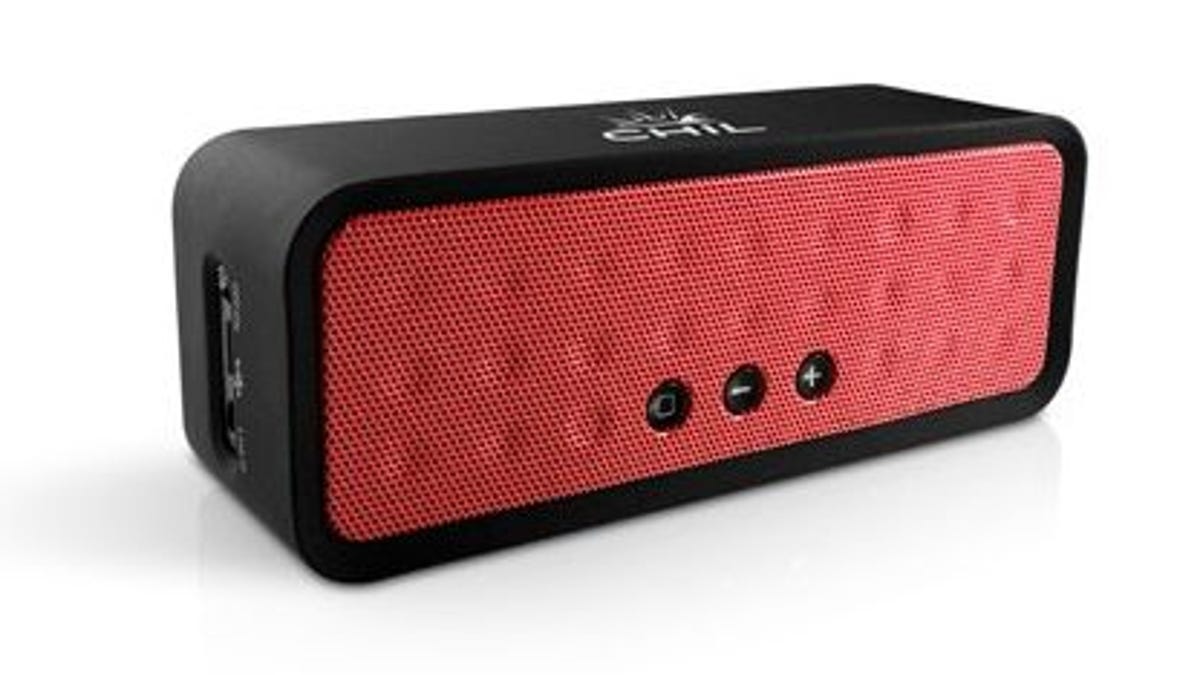 The ChilBox portable Bluetooth speaker comes in your choice of red, black, blue, or purple. This is the red one.