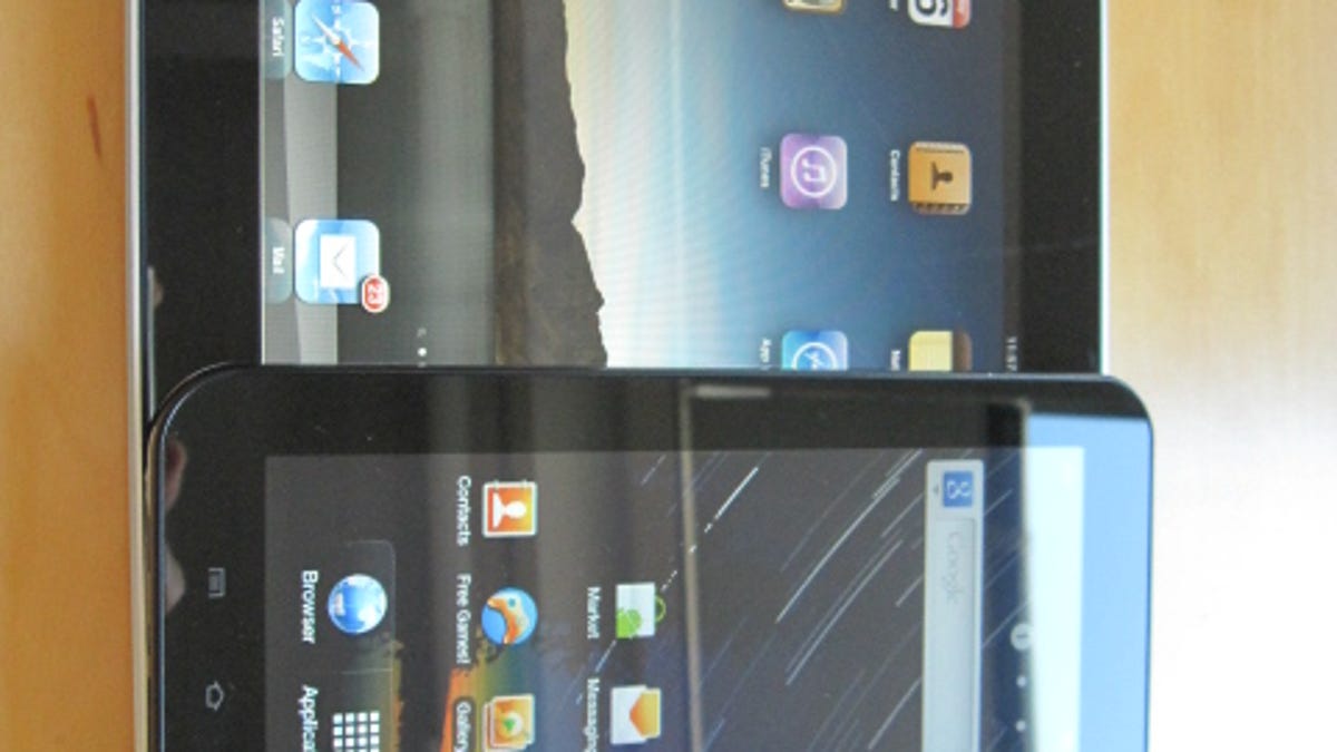Samsung's Galaxy Tab on top of Apple's iPad.