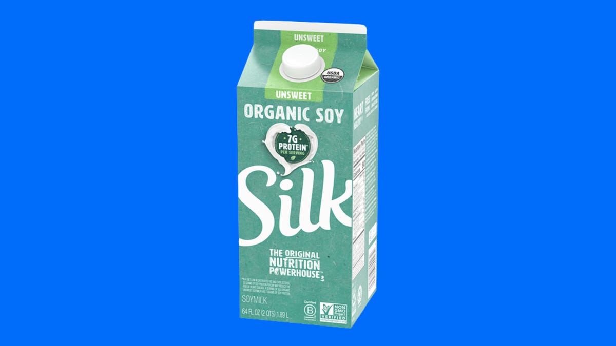 A carton of soy alt-milk.