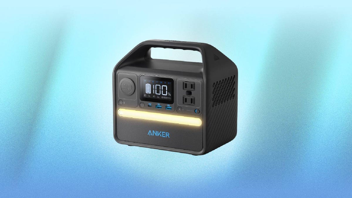 An Anker portable power station against a blue background.