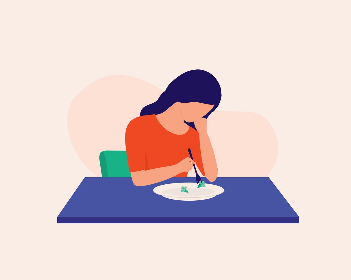 Illustration of a person eating from an almost empty plate