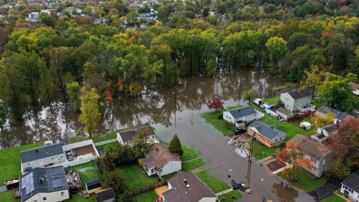 Neighborhood and houses flooded